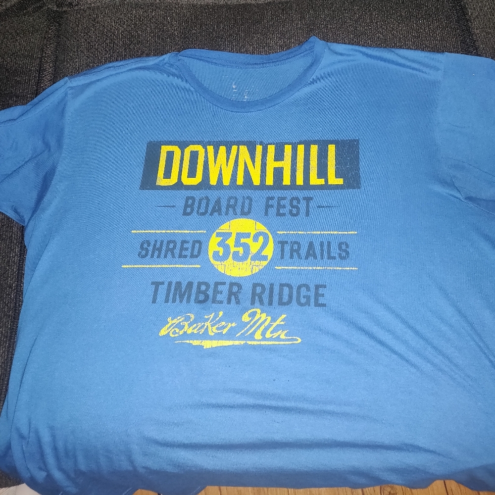Downhill skiing snowboarding back to school T-shirt men's XL blue